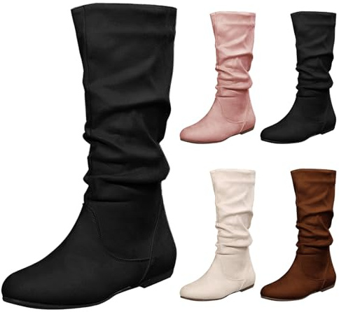 Generisch Botines para mujer, elegantes, de ante, planos, para mujer, con hebilla, botas cortas, cómodas, de invierno, medias altas, de un solo color, informales