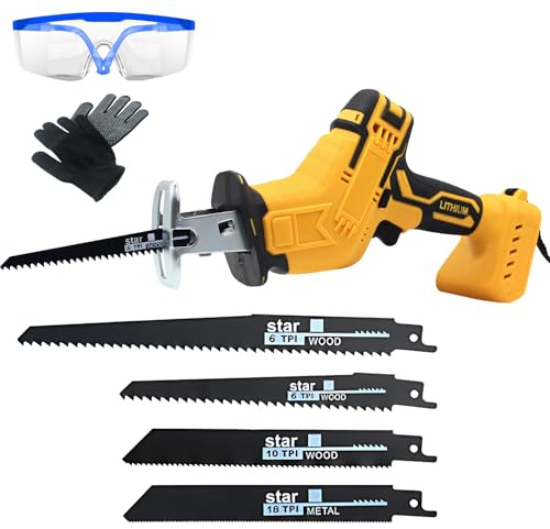 Timisea Brushless Cordless Reciprocating Saw (no Battery ) with 4 Blades & Safety Kit, 3500 SPM Variable Speed for DEWALT 20V Batteries for Wood, Tree Branch, PVC Pipe, Metal Cutting