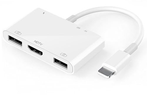 APKLVSR [Certifié MFi] Hub Light-ning 6 en 1 avec 1080P HDMI, USB 3.0, Lecteur de Carte SD/TF, Port de Charge, Adaptateur HDMI pour iPhone 14/13/12/11/X/8/7/6, iPad Pro/Air/Mini, Plug & Play