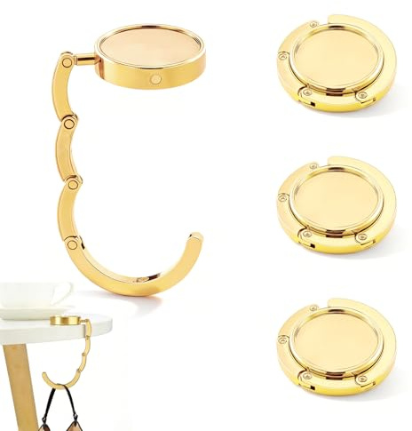 Xiansini 4Pcs Handbag Hook for Tables, Foldable Purse Hook Bag Hanger Holder, Portable Bag Hooks for Table, Perfect Christmas & Birthday Gift (Gold)