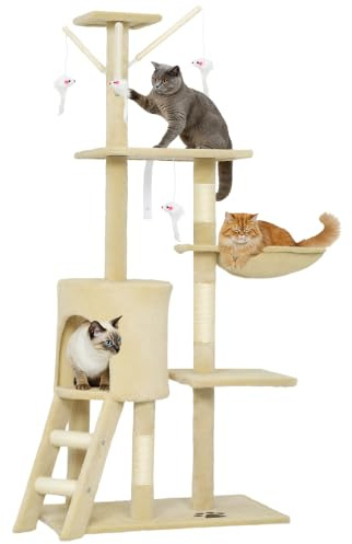 PawHut Árbol Rascador para Gatos Grande, Torre de Escalada, 134 cm, Beige