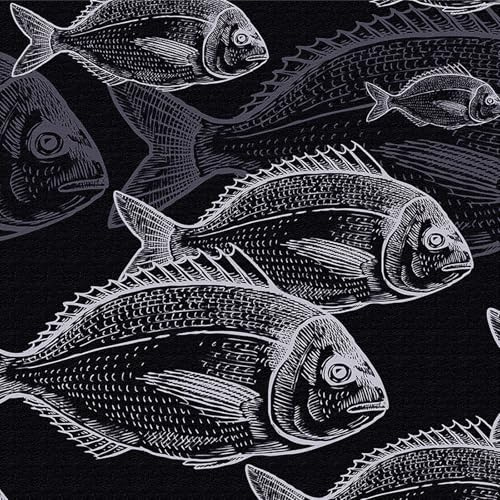 Marine Life Fish Wallpaper, 44x600 cm Dark Navy Blue White Fish Sea Animal Abstract Peel and Stick Wallpaper Underwater World Self Adhesive Furniture Wrap for Living Room, Bathroom, Cabinets, Kitchen