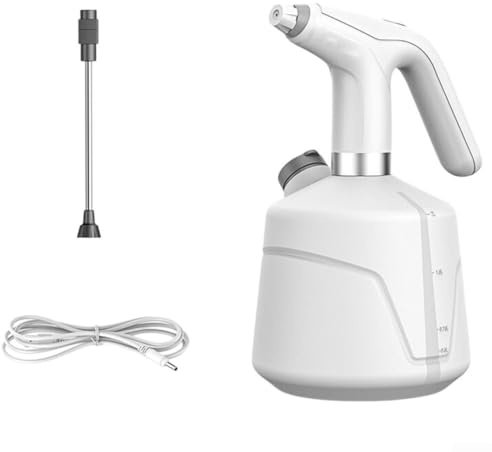 Botella de spray eléctrica de 2 litros de capacidad con pulverizador automático para jardinería y limpieza de coches con mango portátil y entrada de agua fácil de llenar (blanco)