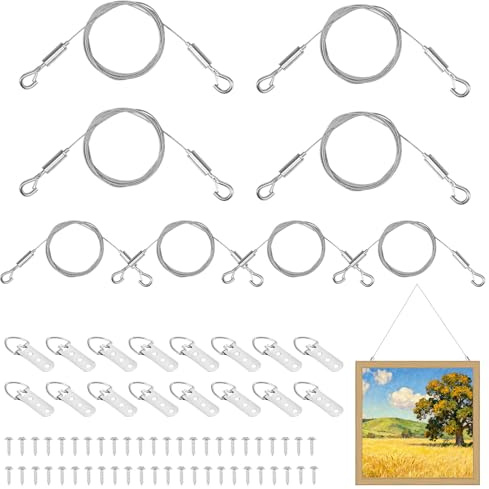 Fotodrahtseil Das Bilder-Aufhängedraht-Set enthält verstellbare Drähte, 3-Loch-D-Ringe und Schrauben. Robustes Bilder-Aufhängedraht-Set für Leinwand, Gemälde, Spiegel, Rahmen(silbrig,8 Stück)