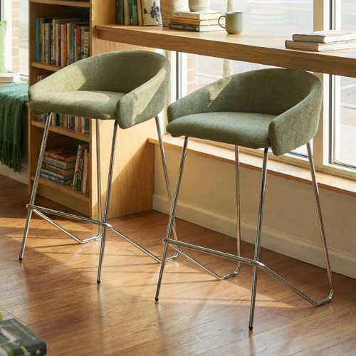 Ya-Home Barhocker 2er Set Barstuhl mit Metallgestell modern Thekenhocker Chenille Tresenhocker Bistrohocker mit Rückenlehne für Kücheninsel/Hausbar, Grün