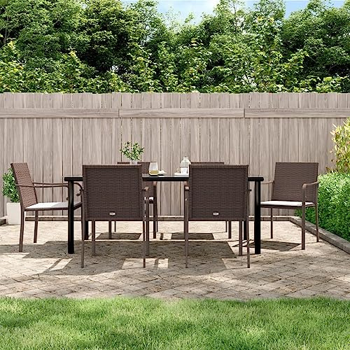 Frdhee Gruppo di sedie da giardino per terrazza, 7 cucchiai. Set da pranzo da giardino con cuscino, in rattan e acciaio, per giardino, terrazza, balcone, lounge, facile da configurare