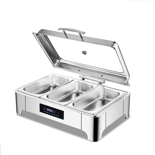 Scaldavivande per buffet, temperatura regolabile, scaldavivande con vetro visivo e manico in acciaio inox, per uso da tavolo