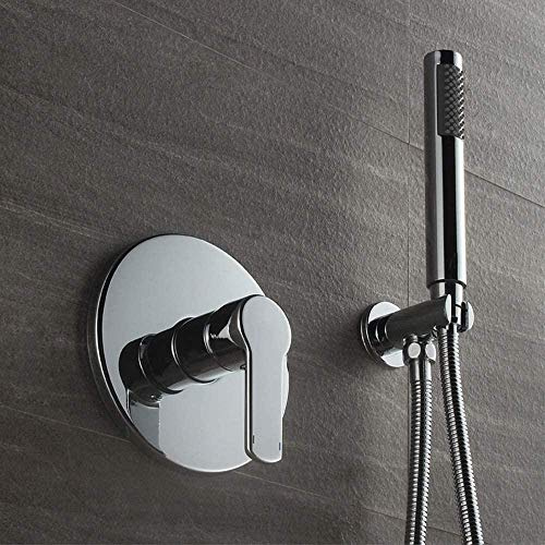 Juego de ducha de mano de una sola función montada en la pared con grifo de cobre, sistema de ducha de agua caliente y fría plateado para baño, diseño simple y elegante y práctico uso doméstico