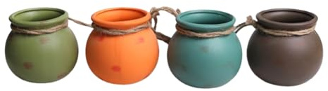 Macetas pequeñas, mini cerámica, 4 piezas con drenaje, maceta de cactus para interiores y exteriores, decoración del hogar, patio, porche, contenedores de plantación, macetas decorativas para plantas