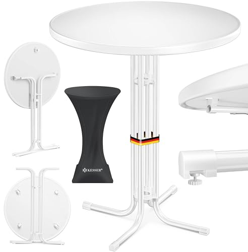 KESSER® Stehtisch klappbar Ø60cm rund, Gastro Bistrotisch Hochtisch Cocktail Stehtisch + Husse, Klapptisch Partytisch für Garten/Balkon/Events/Gastronomie, wetterfest, In- & Outdoor, Weiß