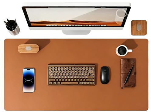 Tapis de Bureau XXL 90x40cm Cuir PU – Sous Main Antidérapant Imperméable, Desk Mat Double Face Épais, Surface Souris Fluide & Écriture, Protection Bureau Travail Gaming