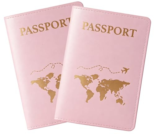 Nify Passport Holder 2er Set Rosa, Reisepasshülle aus PVC mit Weltkarten Motiv, Leichte Schutzhülle für Urlaub und Alltag