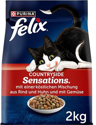 FELIX Countryside Sensations Katzenfutter trocken, mit Rind und Huhn, 6er Pack (6 x 2kg)