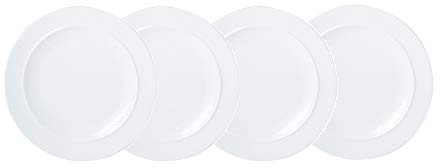 Denby White Porcelain Medium Plates Set of 4 - 24cm Dishwasher Microwave Safe Crockery - Chip & Crack Resistant Glazed Tableware