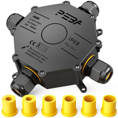 PEBA Abzweigdose IP68, Abzweigkasten, Wasserdichte Kabelverbinder, Aufputz Verteilerdose Außen Wasserdicht 4-Wege für 4-14 mm Kabeldurchmesser Anschlussdose, Klemmkasten, Abzweigdose schwarz