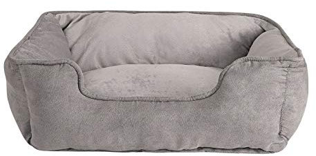 lionto Hundebett 2-in-1 mit komfortablem Einstieg, kuscheliges Heimtierbett zum Wenden für Hunde und Katzen, 60x50 cm, Hundekissen in pflegeleichter Wildlederoptik, grau