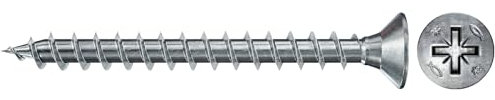 fischer PowerFast II CZF 3,0 x 25, Spanplattenschraube (100 Stk.) mit Vollgewinde, Senkkopfschraube mit Kreuzschlitz, Schraube für Holzverarbeitung, reduziert Einschraubwiderstand & Einschraubzeit
