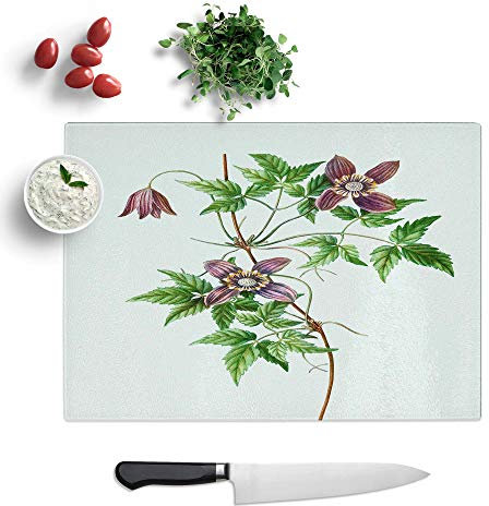 Glass Chopping Board - Alpine Clematis Flowers by Pierre-Joseph Redoute - Textured Worktop Saver Cutting Board - Heat Resistant, Shatterproof and Hygenic - 39 x 28.5 cm