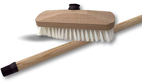 Schrubber 22 cm aus weißem PPL | Set mit 3 Stück | Holzstiel 1,25 m | Holzhalterung | Zum Reinigen und Schrubben von Decks, Terrassen, Fliesen, Böden und Teppichen | Kibros 1111x3