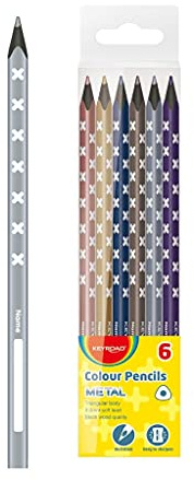 Lápices de Colores Metálicos - Caja de 6 - Diseño Triangular - Con Grafito Resistente de 3 mm - Lápices de Madera con Revestimiento de Colores - Útiles Escolares - Keyroad