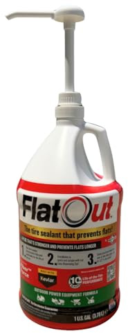 Flat Out Off Road Tire Sealant, Outdoor Power Equipment Formula with Valve Core Tool, Prevents Flat Tires, Fix a Flat Tire, Seals Leaks, Contains Kevlar, 1 Gallon