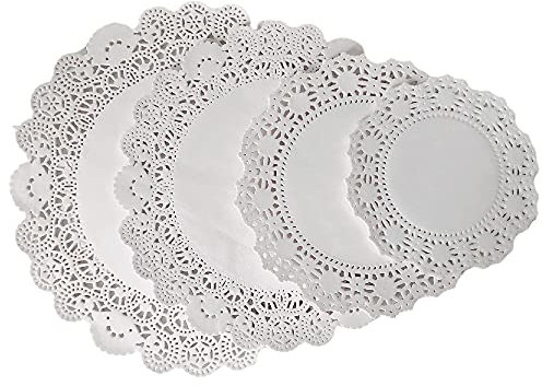 NB NB Weiße Papierdeckchen, 200 Stück, weiße Spitzenrollen, rund, für Kuchen, Desserts und Hochzeitsdekorationen, 4 Größen mit 16,5 cm, 21,6 cm, 26,7 cm, 26,5 cm, 30,5 cm