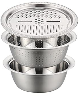 Cestello di scarico in acciaio inox Tagliaverdure, 3 in 1 Multifunzione Cibo Frutta Verdura Affettatrice Grattugia Bacino di scarico, per Verdure Frutta Formaggio Cioccolato