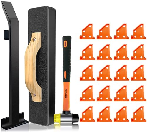 NAACOO Laminate/Vinyl Flooring Tools, Heavy Tapping Block - Knock 1-2 Times, Heavy Pull Bar, 20pc Upgrade Flooring Spacers, Rubber Mallet - Professional 6 in 1 Floor Installation Kit.