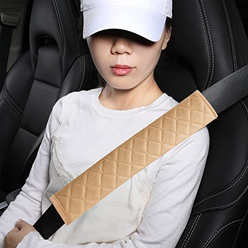 HighnessHwoo Extra Long Seatbelt Covers for Adults Kids Women & Men, Soft Car Seat Belt Strap Cushion for Sedan, SUV, Trucks, Shoulder Neck Chest Protector Pads, Auto Accessories, 2pcs, Beige, 10.5in