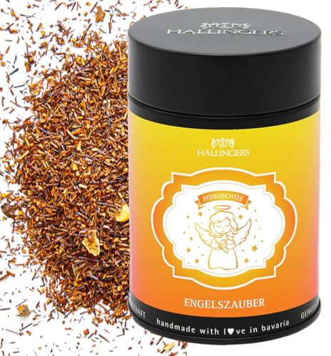 Hallingers Genuss Manufaktur Roibusch Tee Weihnachts-Geschenk - loser Rooibos-Tee, Rotbusch wertige Geschenk-Dose Engelszauber mit Orange, Zimt & Vanille, Weihnachten für Frauen Männer