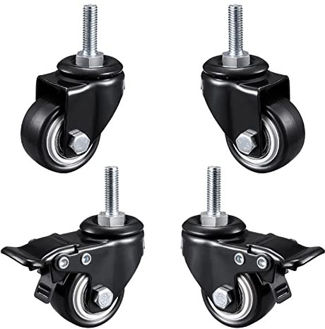 Lenkrollen Mit Feststeller/Ohne Feststeller,4 Stück Möbelrollen,Pu-gummi Schwenkrollen,Leise/Verschleißfest,Industrietransportrollen,Schwerlastrollen Für Wagen,Stühle,2Nobrakes+2Brakes-50mm/M8*25mm