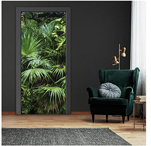WallArena Türtapete, Dschungel, 91x211cm | Fototapeten - Tapeten - für Wohnzimmer Schlafzimmer - Vliestapete Wandtapete Tapete 3D Effekt- inkl. Kleister