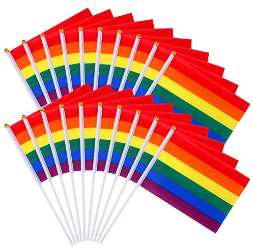 MWOOT 60 stycken regnbågsflaggor, HBTQ regnbågsflagga, miniflaggor för HBTQ Gay Pride Parad, liten regnbågsflagga, Pride Månad regnbåge tillbehör