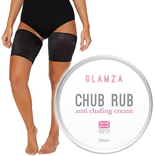 GLAMZA Chub Rub Crème anti-frottement et paire de bandes de cuisse pour homme et femme – Empêche les frottements pour cyclistes, coureurs et plus encore 50 ml (taille C (52–60 cm)