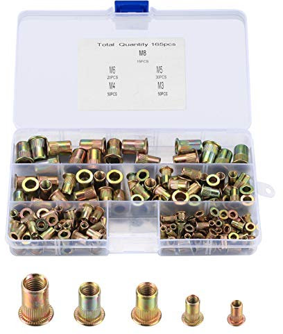 165 Pezzi Inserto Filettato, M3/M4/M5/M6/M8 Dadi Esagonali, Viti a Esagono Incassato, Boccole Filettate per Legno, Inserti Filettati per Mobili in Legno (165pcs Colore zinco)