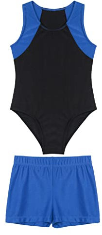 Agoky Jungen Ärmellos Body mit Shorts Zweiteiler Sport Set Gymnastikanzug Turnanzug Fitness Leotards Blau 110-116