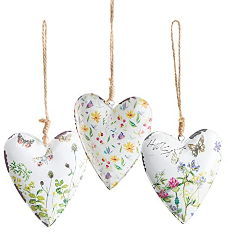 Logbuch-Verlag 3 Metallherzen Ostern Herzen zum Aufhängen bunt floral Geburtstag Anhänger Geschenk Deko 11 cm