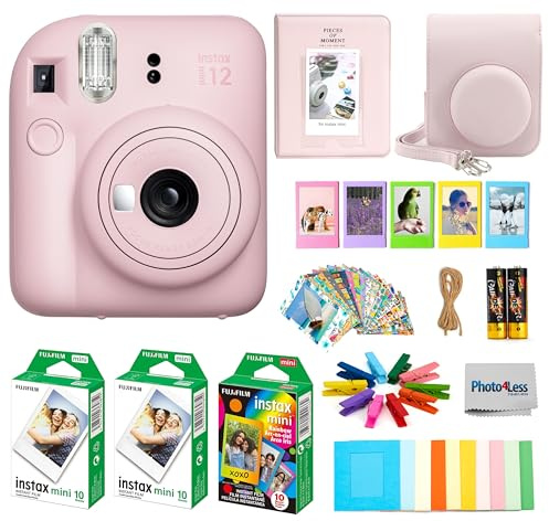 Fujifilm Instax Mini 12 Instant Film Camera, Fuji Instax Mini Film (20 Sheets), Fuji Rainbow Instant Film (10 Sheets), Protective Case, Album, Insax Mini Accessory Bundle (Blossom Pink)