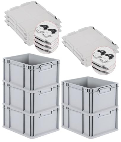 PROREGAL SuperSparSet 5x Eurobox NextGen Economy mit Scharnierdeckel & schwarzen Verschlüssen | Griffe geschlossen | HxBxT 22x30x40cm | 20 Liter | Eurobehälter Transportbox Transportbehälter