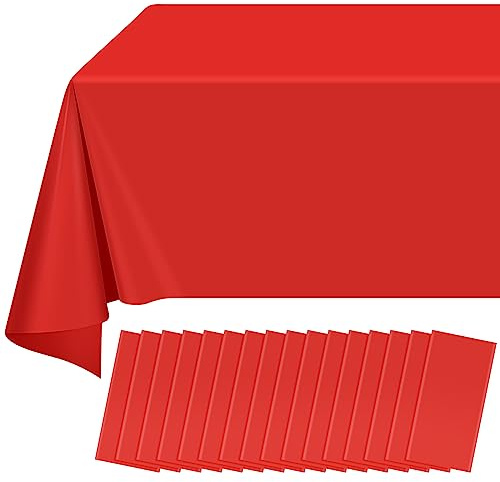 16 Pack Red Plastic Tablecloth for Rectangle Tables, Premium Decorative Red Disposable Table Cloths for Parties, Rectangle Party Table Cover for Birthday, Wedding, Christmas, Anniversary, 54 x 108Inch