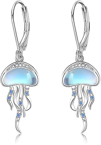 Quallen Ohrringe 925er Sterling Silber Mondstein Ohrhänger für Damen Urlaub Strand Ozean Schmuck Geschenke für Tochter