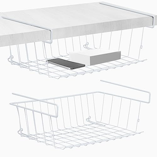 Besto Pack of 2 Under Shelf Storage Baskets, Hanging Storage Basket Metal Shelve and Cupboard Organiser - Great for Kitchen Pantries, Office, and Bathroom