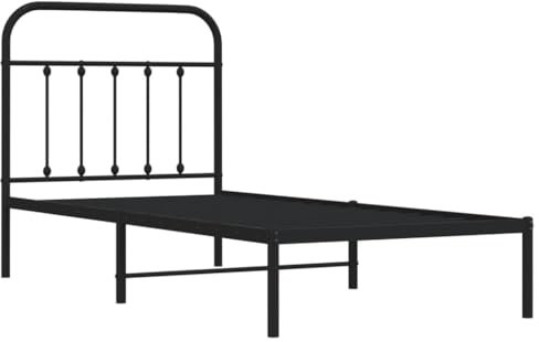 vidaXL Bettgestell, Bettrahmen mit Kopfteil Lattenrost, Metallbett Bett für Schlafzimmer, Einzelbett Gästebett, Metall Schwarz 80x200cm