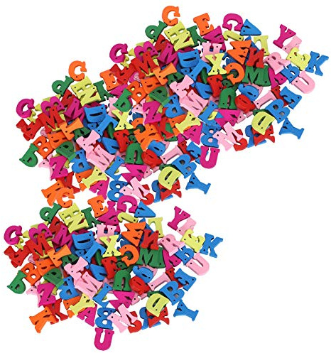 Riuulity 300 Stück Bunte Holzbuchstaben Zum Basteln, Handgefertigtes Bildungszubehör für, mit Farbigen Cartoon-Buchstaben, Klein und Langlebig, für DIY-Zubehör