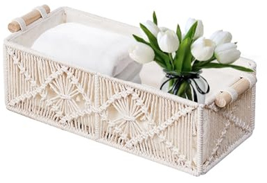 Panier de rangement bohème en macramé, boîte décorative tissée à la main, cadeau pour papier toilette, rangement tressé bohème
