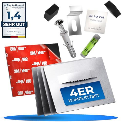 PEARWAY Bilderhaken selbstklebend EXTRA STARK [HALT BIS 6KG] für Alu Dibond & Acrylglas Aufhängung - Bilder aufhängen ohne Bohren - Klebehaken Bilder - Bildaufhänger Spiegelhalter - Spiegel Aufhängung