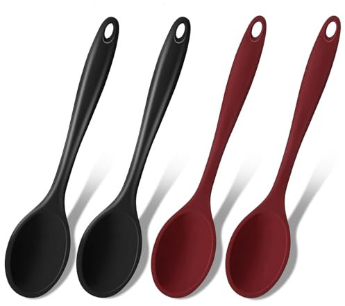 GEEKHOM Kochlöffel Silikon - 4 Stück Silikon Löffel Hitzebeständig 20,5cm, Silikonlöffel Esslöffel Servierlöffel Rührlöffel Set zum Kochen - Alternative zu Kochlöffel Kunststoff, Plastiklöffel