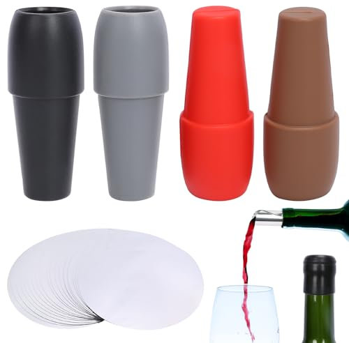 MONCAP 4 Stück Weinflaschenverschluss Silikon+20 Stück Wein Ausgießer, Flaschenverschlüsse Farbig, Wiederverwendbare Flaschenverschluss für Einkochen von Wein Bier Alkohol Getränke Champagner