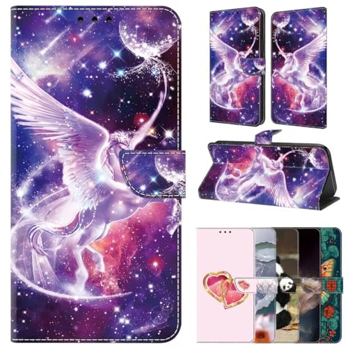 Lederhülle für Huawei P30 Lite Hülle Klappbar Handyhülle Kartenfach Flip Case Stoßfeste Schutzhülle Klapphülle Stand Wallet Cover für Huawei P30 Lite,Einhorn