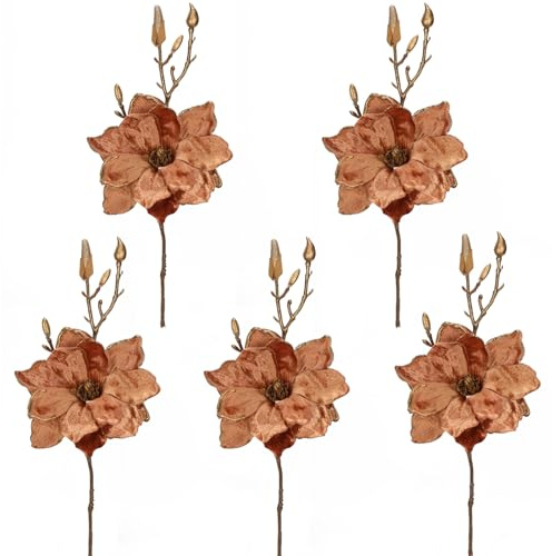 Arborus Fleurs de Noël Magnolie Fleurs artificielles 37 CM Fleurs scintillantes Décoration de sapin de Noël Bronze Fleurs artificielles pour décoration de Noël Décoration de l'Avent Arrangement de